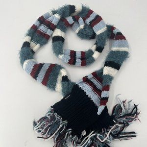 PrAna Soft Thick Knit Scarf Blue Teal Black Red Rose